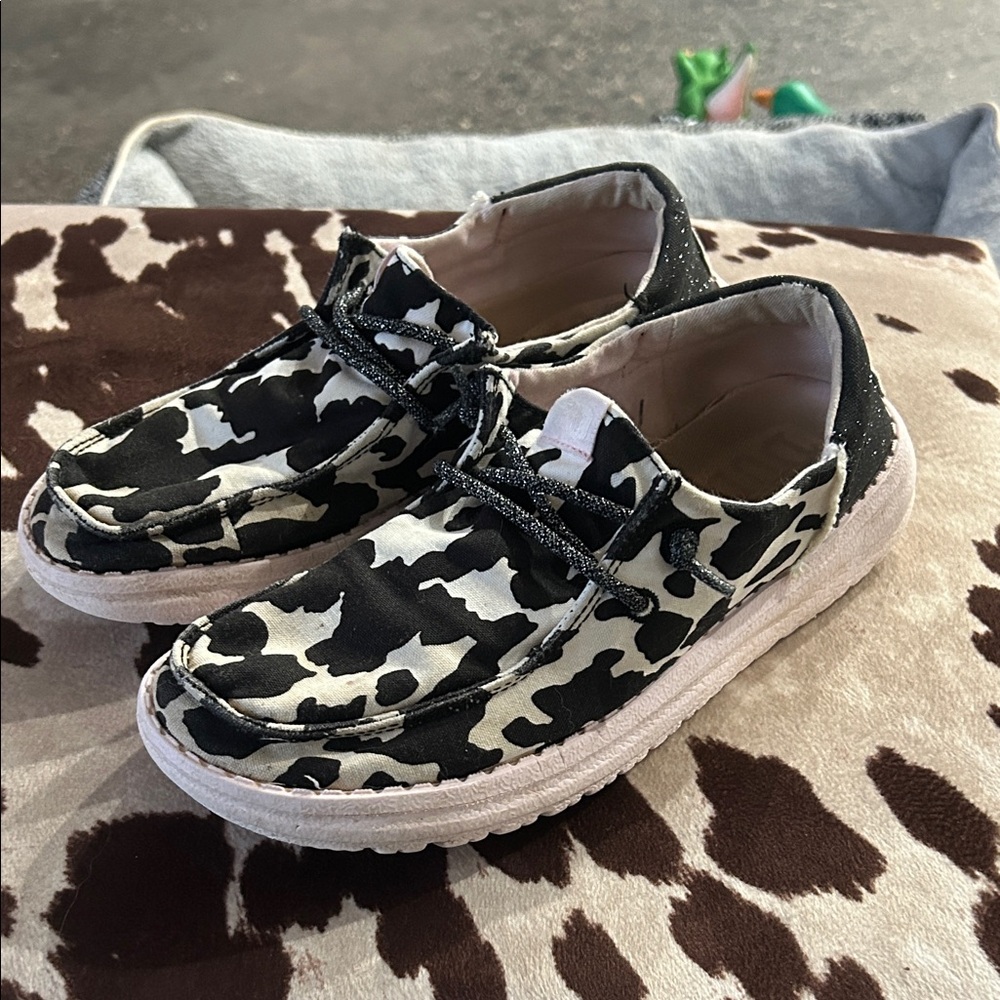 Hey Dude Black and White Kids Moccasins
